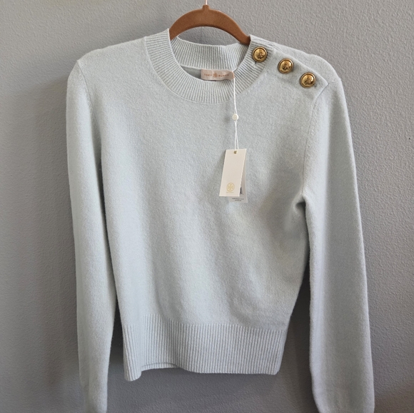 NWT Tory Burch Rose Sweater Iced Blue - Picture 7 of 7